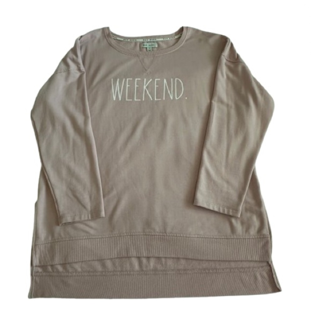 Rae Dunn Women's L Blush Pink Longs Sleeves Scoop Neck "Weekend" Sweatshirt Top - Picture 6 of 16
